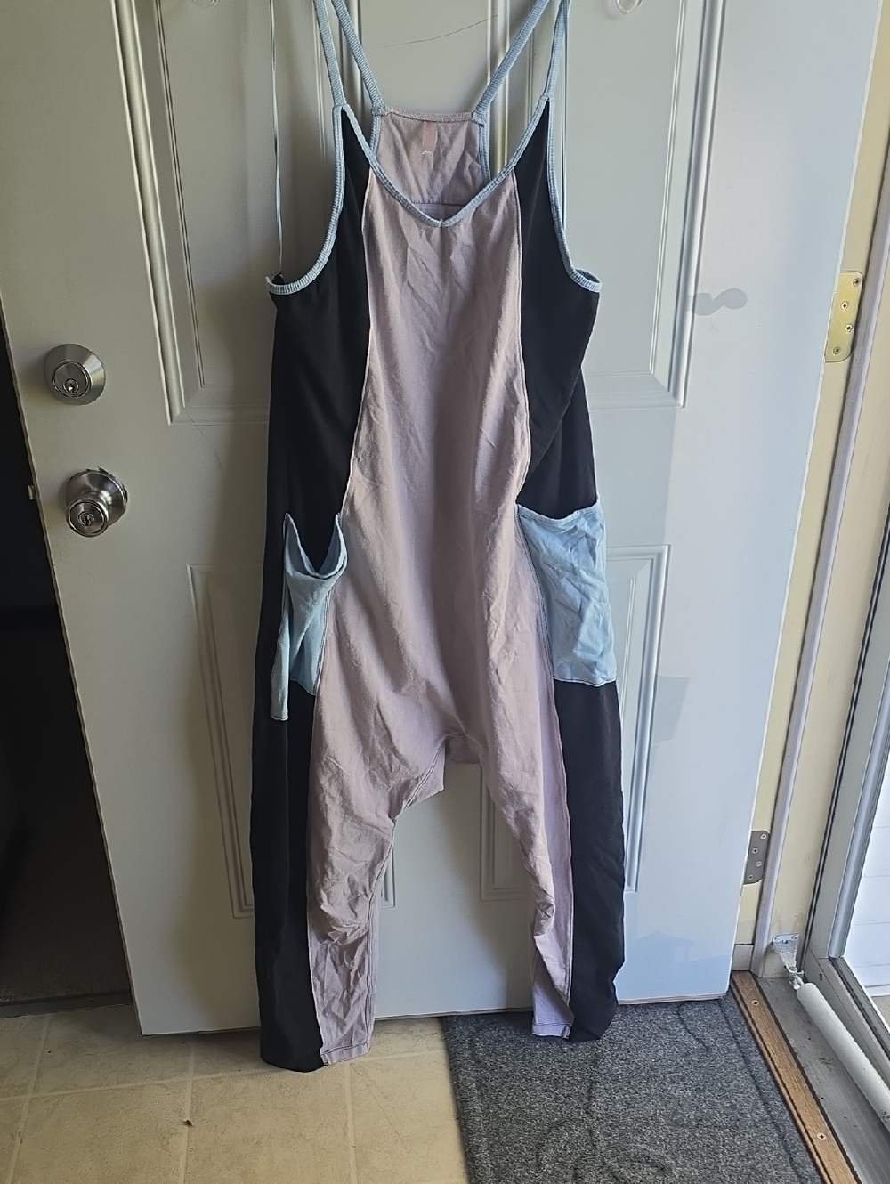 Free People Colorblock Strappy Romper in Pink, Black and Light Blue